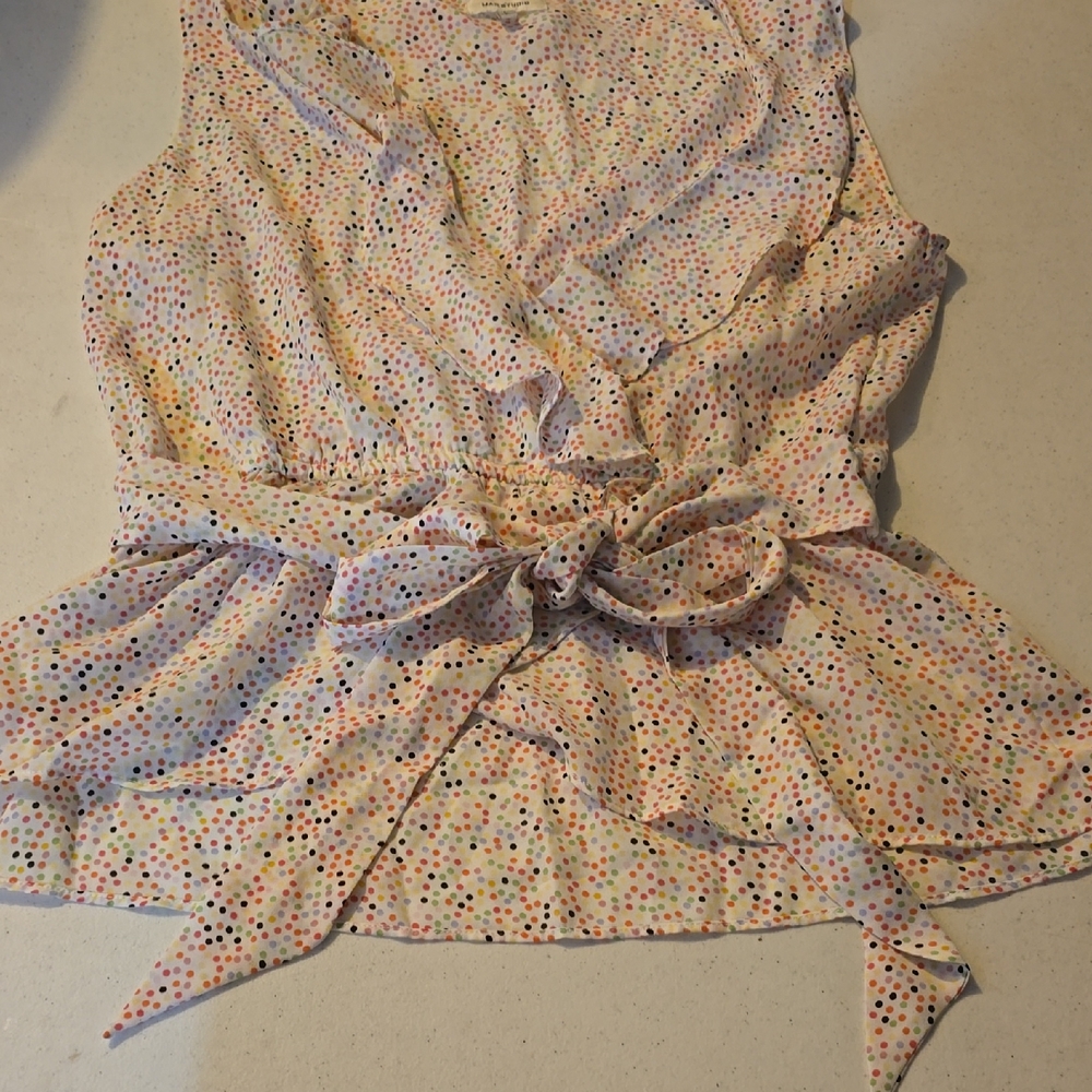 Max Studio Pink and Blue Wrap Tie Front Blouse